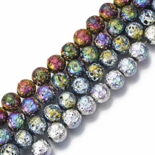 10 Mixed Rainbow Lava Beads 11mm Electroplated Stone Round BumpyJewelry Supply
