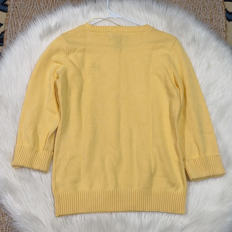 Suéter Pullover Para Mujer KAREN SCOTT Amarillo 100% Algodón Manga 3/4 Talla S Foto 3 de 4