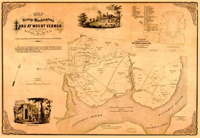 Map of George Washington's land at Mount Vernon reprint 1859 with blemishes