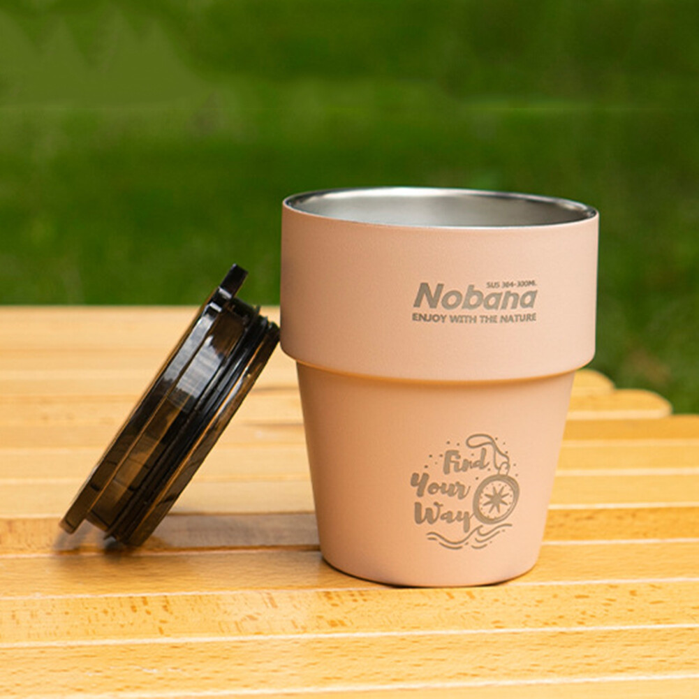 H1 Camping Cups 300ML Beer Tea Milk Cups with Lid for Outdoor Hiking