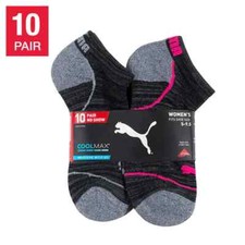 PUMA Ladies No Show Sock, 10-pair Black Size: 5-9.5