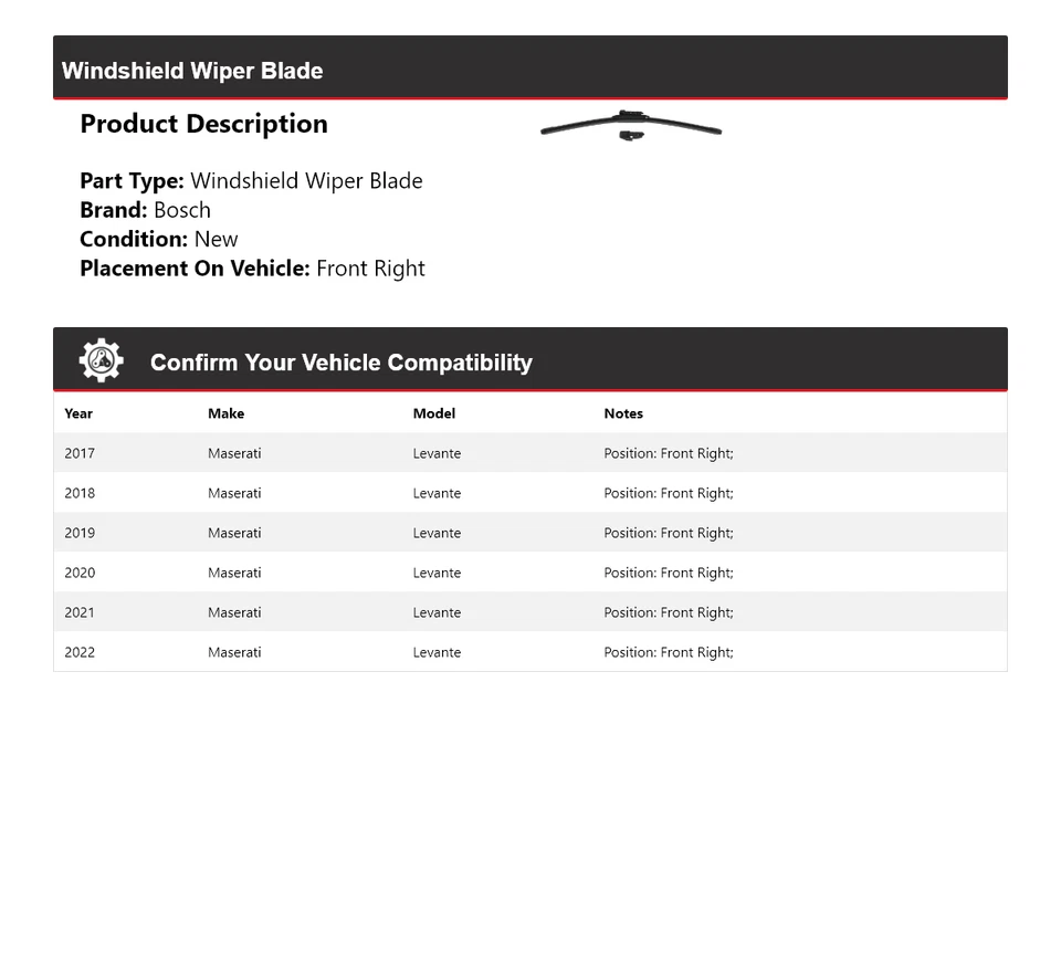 Лезвие стеклоочистителя Maserati Levante Bosch Evolution переднее правое 2017-2022 годов выпуска 2018 2019 годов выпуска - Изображение 2 из 4