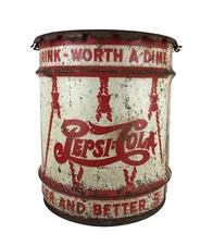 Pepsi : Cola Double Dot Five Gallon Metal Syrup Bucket 1940s with Lid