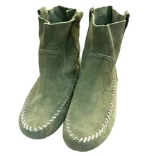 Anthropologie Latigo Olive Green Suede Moccasin Boho Bootie Women’s Size 7M