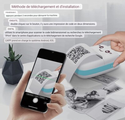 Mini Imprimante Thermique Portable BT - Modèle MP-C9, Avec 4 Rouleaux Papier (neuf)