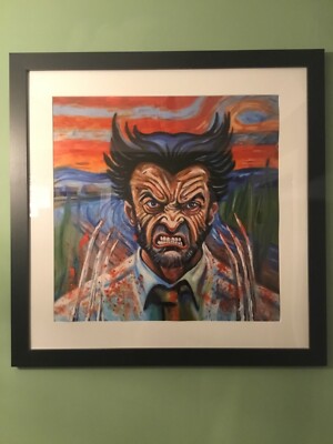 Wolverine 'Scream' Hugh Jackman Original Portrait Druck 50cm x 50cm gerahmt OOAK