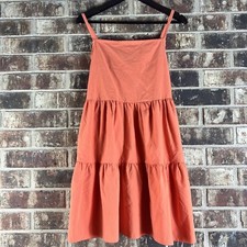 PrettyLittleThing Women Orange Cotton Poplin Tiered Strappy Casual Mock Dress 4