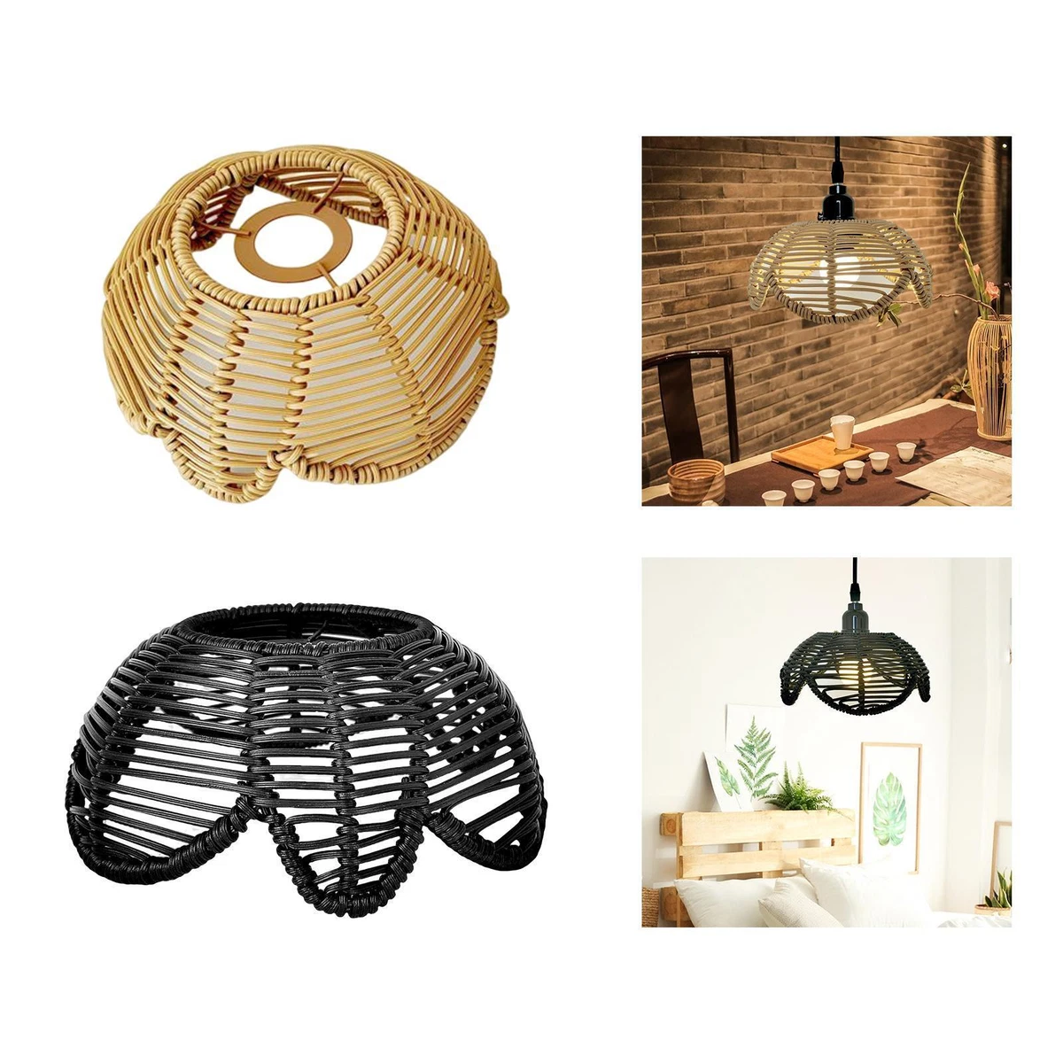 Handwoven Rattan Lamp Shade Ornament Ceiling Pendant Light Cover for Cafe