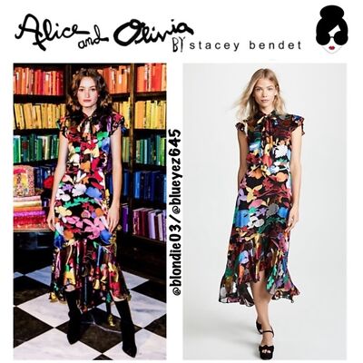 Alice Olivia “Greta” rainbow leaf midi dress
