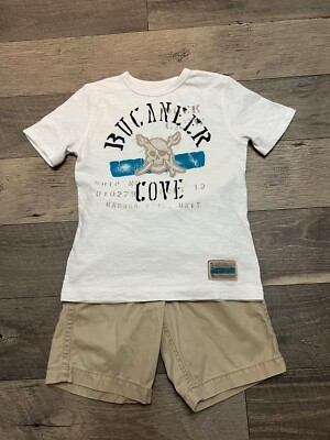 Gap Kids beige shorts with Bucaneer Cove pirate t-shirt short set boys 6 slim