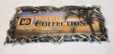 3 D BLADES TRIBAL CHROME  BLACK METAL AUTO CAR LICENSE PLATE FRAME  LPF-72145