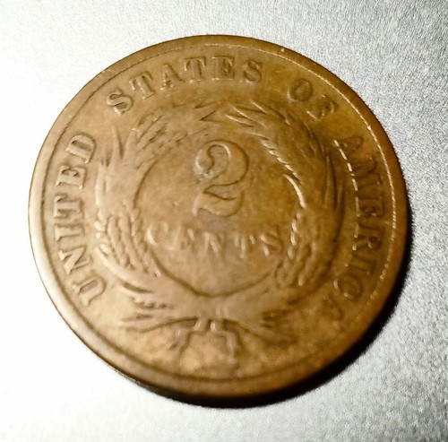 2 Cent Piece 1866 Reconstruction Period Copper Coin - Picture 4 of 4