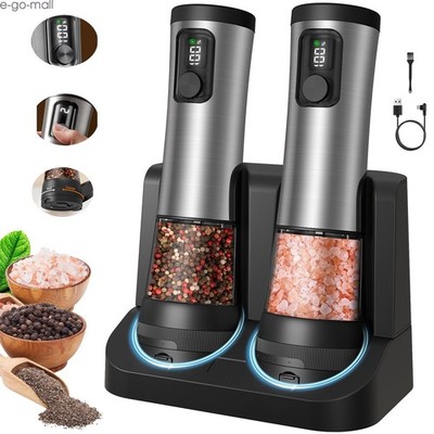 2PCS Rechargeable Electric Salt & Pepper Grinder Set Automatic Mill Shaker w/LED