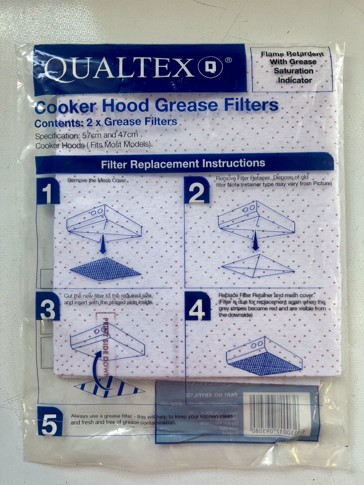 Qualtex Grease Hood Hob Fat Cooker Flat Filter 57cm x 47cm Pk2 EBYFIL132