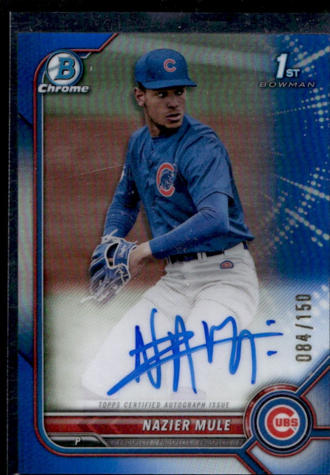 2022 Bowman Draft Nazier Mule Chrome Auto Blue Refractor 1st Prospect #/150 Cubs