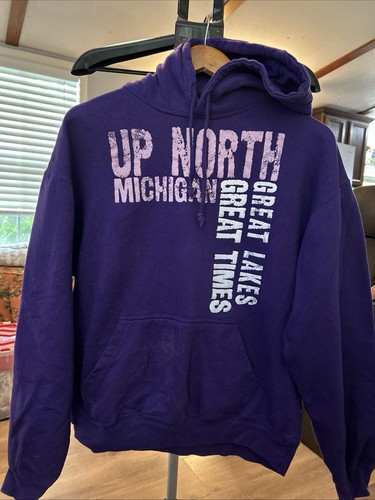 Up North Michigan Great Lakes Great Times Purple Hoodie Size Large
