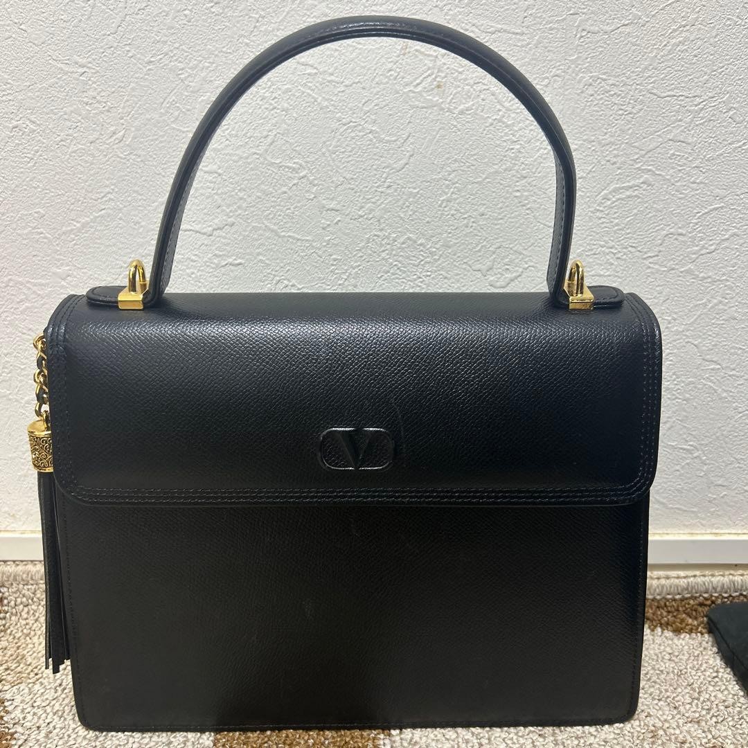 Valentino Hand Bag Tote Purse Logo Leather Black Auth Excellent From JAPAN thumbnail 17