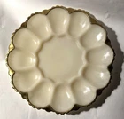 vintage Anchor Hocking Fire-King Custard Glass Deviled Egg Plate Gold Trim