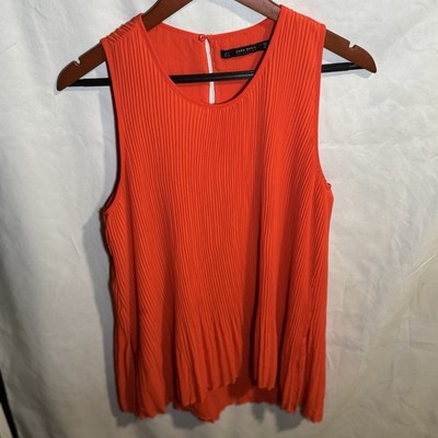 Zara Womens Basic Collection Red Pleated Sleeveless Top Flowy Lightweight M 