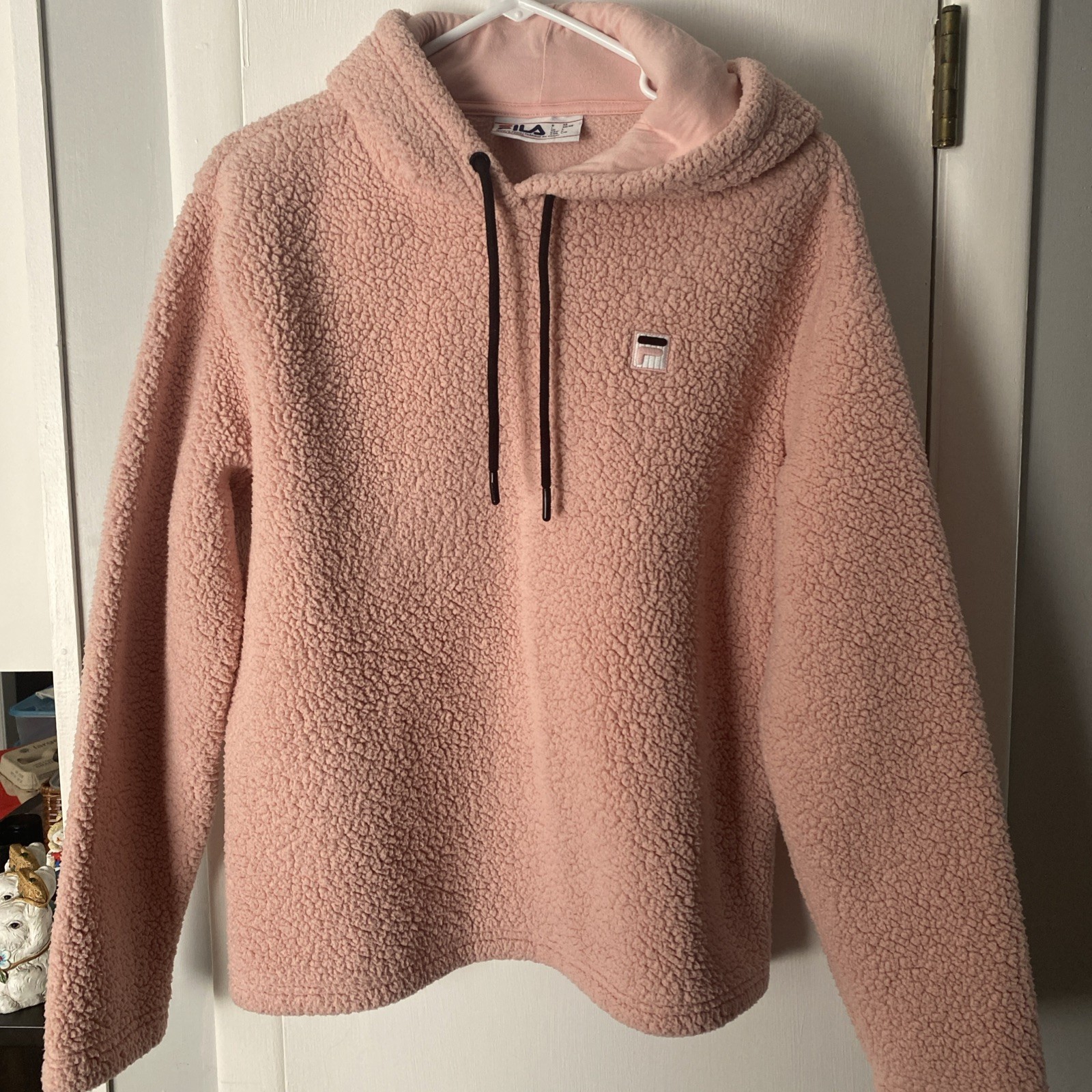 FILA Rosa Sherpa Felpa con Cappuccio Logo Poliestere Pile Donna Tg L