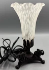 Meyda Tiffany White Speckled Pond Lily Table Lamp 9.5" Tall Black Elephant Base