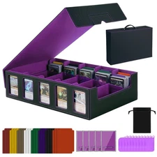 Trading Card Storage Box with Handle,5-Row Portable Leather Game Case for 400...