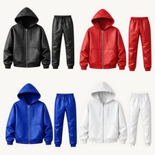 Men's Premium Leather Hoodie 2 Pcs Set Handmade Genuine Lambskin Leather Hoodie