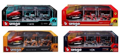 Bburago 1:43 Formula F1 Racing Paddock Set Red Bull McLaren Mercedes AMG Ferrari