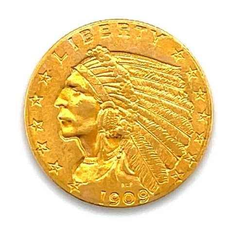 1909 $2.50 Gold Indian Head Quarter Eagle United States Coin AU About Uncirculat