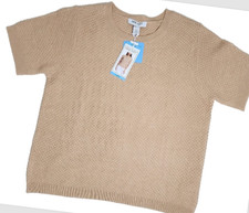 Nine West Women s Knit Short Sleeve Sweater Top Tan Beige Size L NWT 59