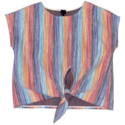 Anthropologie W5 Blouse L Woven Multicolor Stripe Tie Front Casual Top Coastal