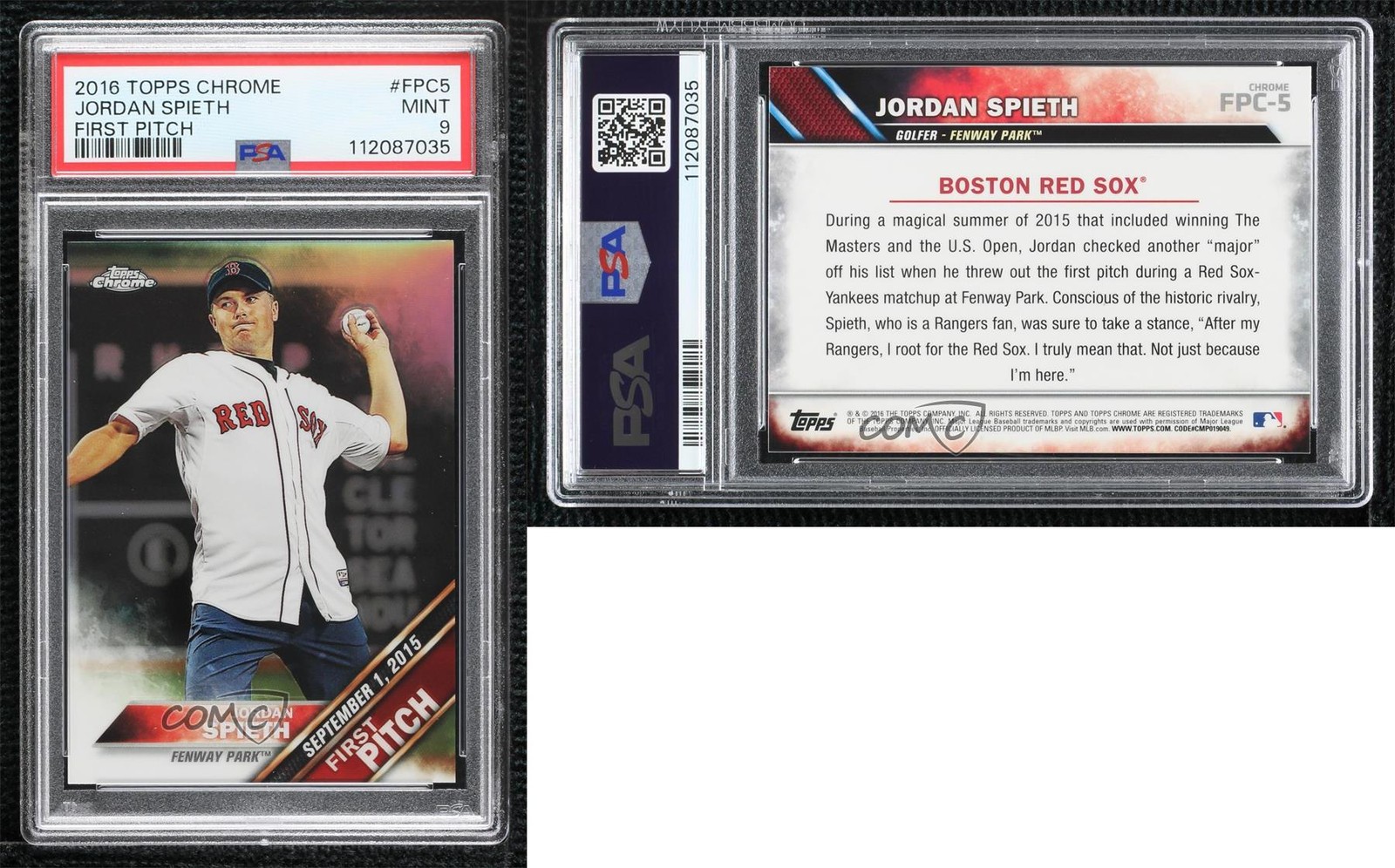 2016 Topps Chrome First Pitch Jordan Spieth #FPC-5 PSA 9 MINT m1k view 3