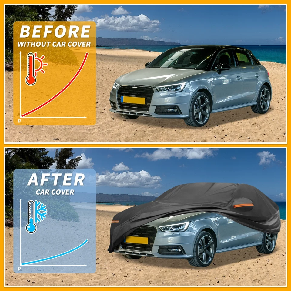 Funda Coche Impermeable Todo Clima para Audi A1 Negra 210D-PU con Cremalleras Foto 4 de 4