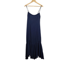 Quince Women Lightweight Crepe Pleated Hem Midi Dress Deep Navy L
