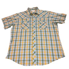 Wrangler Shirt Mens XL Blue Pockets Pearl Snap Short Sleeve Cowboy Western