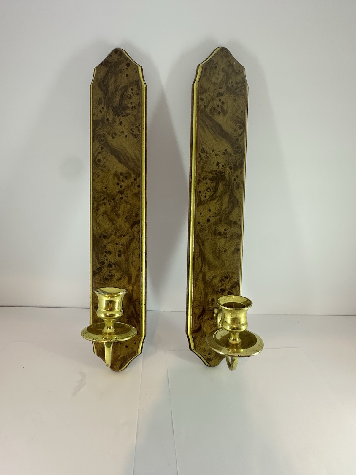 Vintage Homco Home Interior WOOD Wall Sconces with BRASS Votive Holders ...