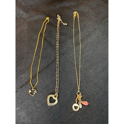 3-Gold Tone Heart Charm Necklaces Bijoux Femme Delicate Dainty Layering Jewelry