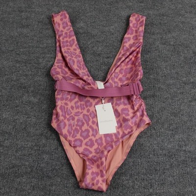 Zimmermann Swimsuit Womens Teddy Buckle Plunge Pink Leopard One Piece  Luxury
