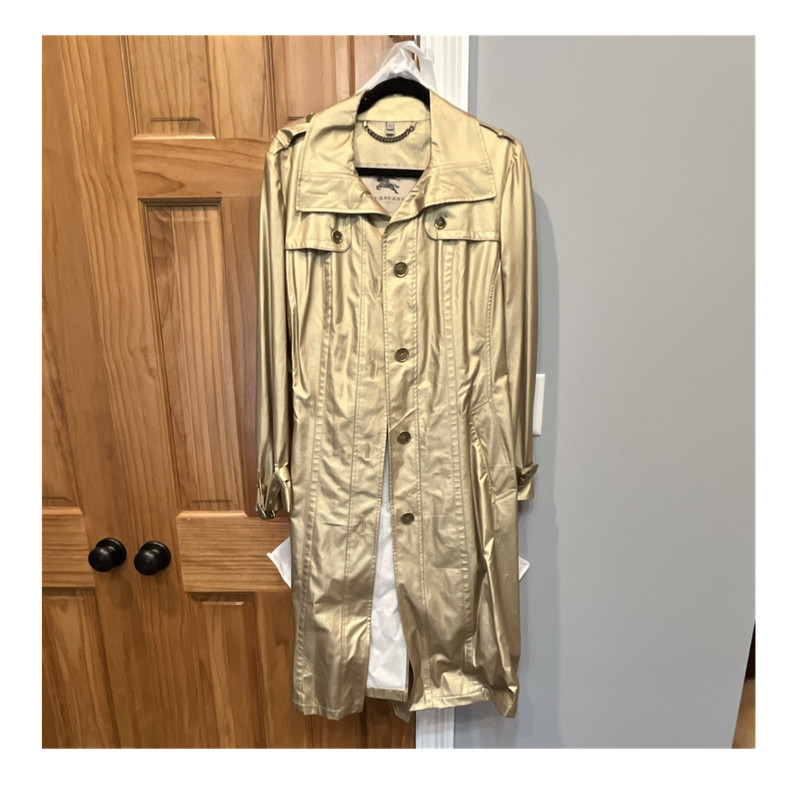 Burberry London Gold Trench Coat Belted Collared Women's Size 12 Long Sleeve