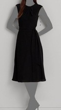 Ralph Lauren Women's Black Bubble Crepe Cap Sleeve Self-Tie Dress Size 16