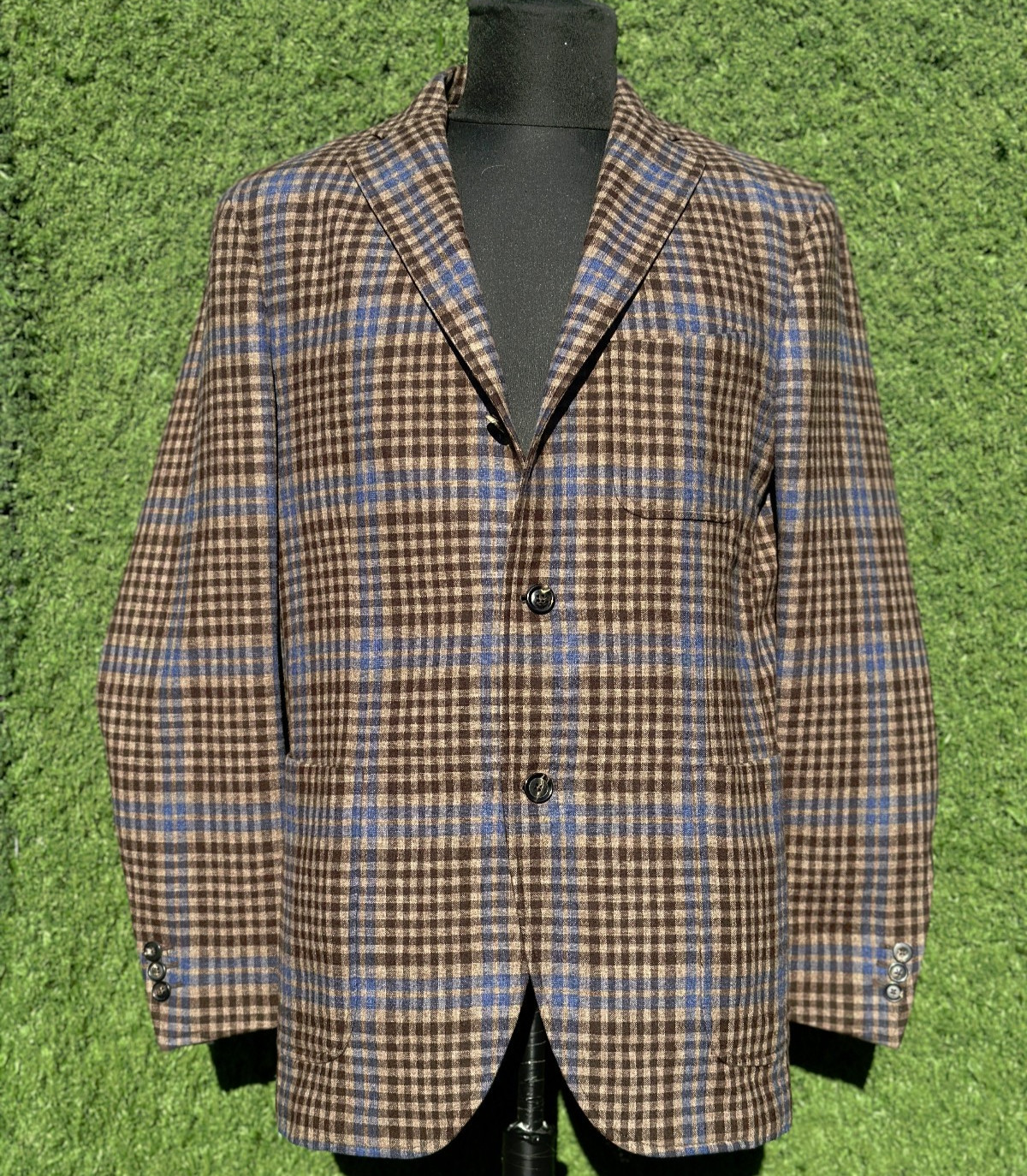 Boglioli Dover 3 Button Wool Cashmere Plaid Patch Pocket Sport Coat Size 54 IT