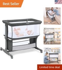 Baby Bedside Bassinet Portable Mesh Sleeper with Wheels Adjustable Heights