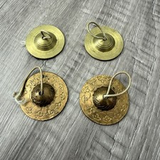 Vintage Brass Finger Cymbals Zills Set of 4 Floral Plain Belly Dance 1.5 1.75