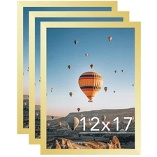 12x17 Gold Picture Frame Set of 3, Horizontal and Vertical Formats for Wall H...