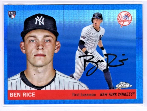 BEN RICE 2025 TOPPS CHROME PLATINUM BLUE PRIZM REFRACTOR CARD #311 N.Y. YANKEES