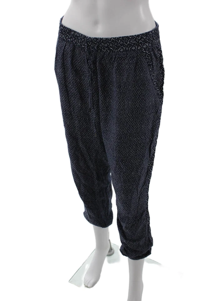 Pantalones suaves Joie para mujer estampado geométrico elástico corte cintura pierna fluidos azules talla M Foto 2 de 4