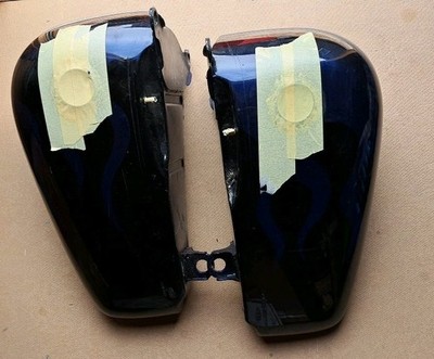 Vintage Harley Davidson Springer Split Fuel Tank Black/Blue Flames See Photos 