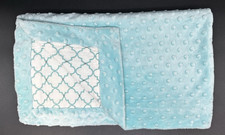 Turquoise Blue Minky Dot Baby Blanket Muslin White Print 31" x 31"