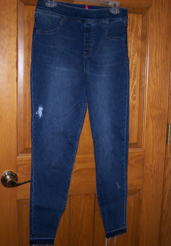 Womens Spanx Skinny Jeans High Rise Stretchy Raw Hem, L