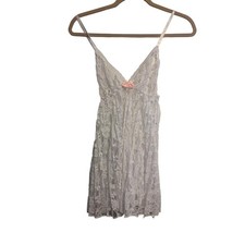 Vintage Fredericks of Hollywood White Lace Babydoll Chemise Pink Bow Medium